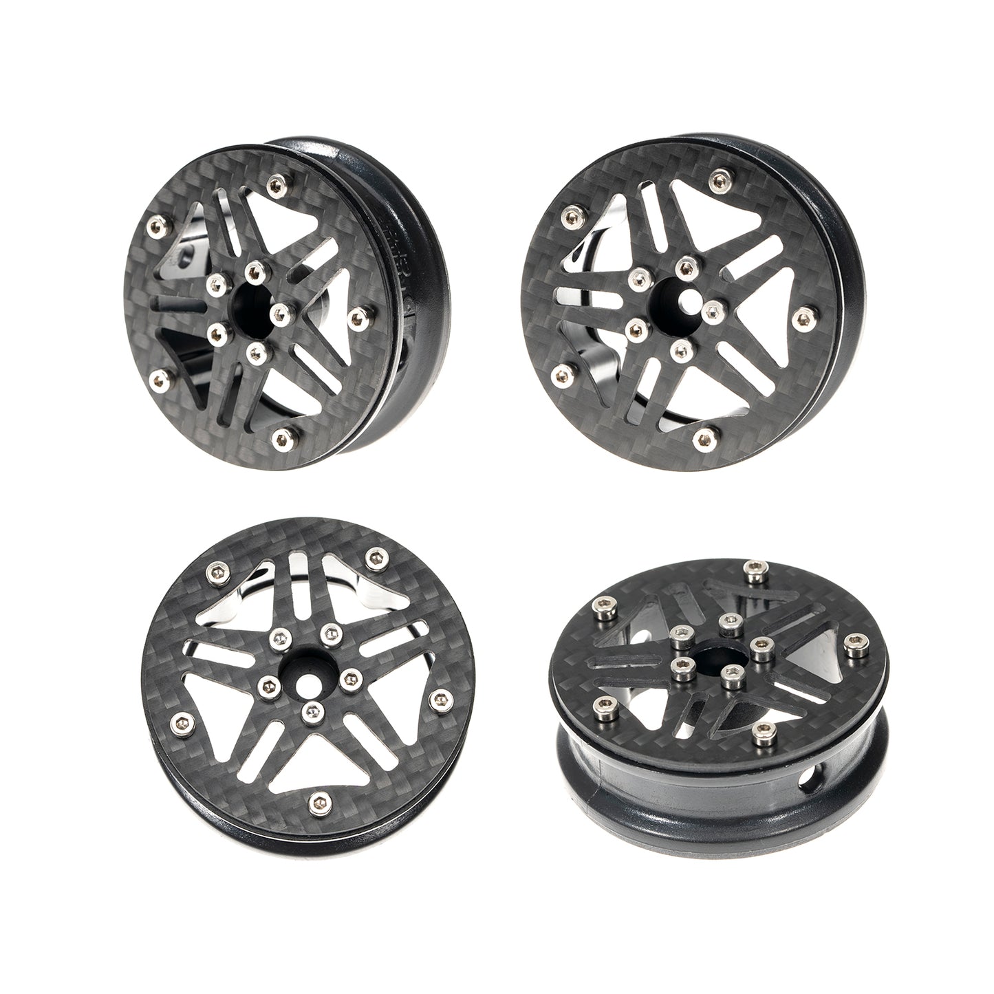 RampCrab 1.8" (46mm) Super Wheels, Carbon Fibre Beadlock Wheels, fit for SCX24, TRX4M, FCX24, CR18P, Style A