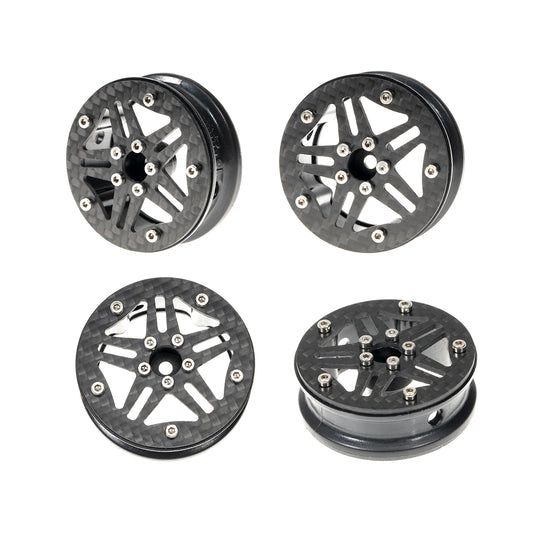 RampCrab 1.8" (46mm) Super Wheels, Carbon Fibre Beadlock Wheels, fit for SCX24, TRX4M, FCX24, CR18P, Style A