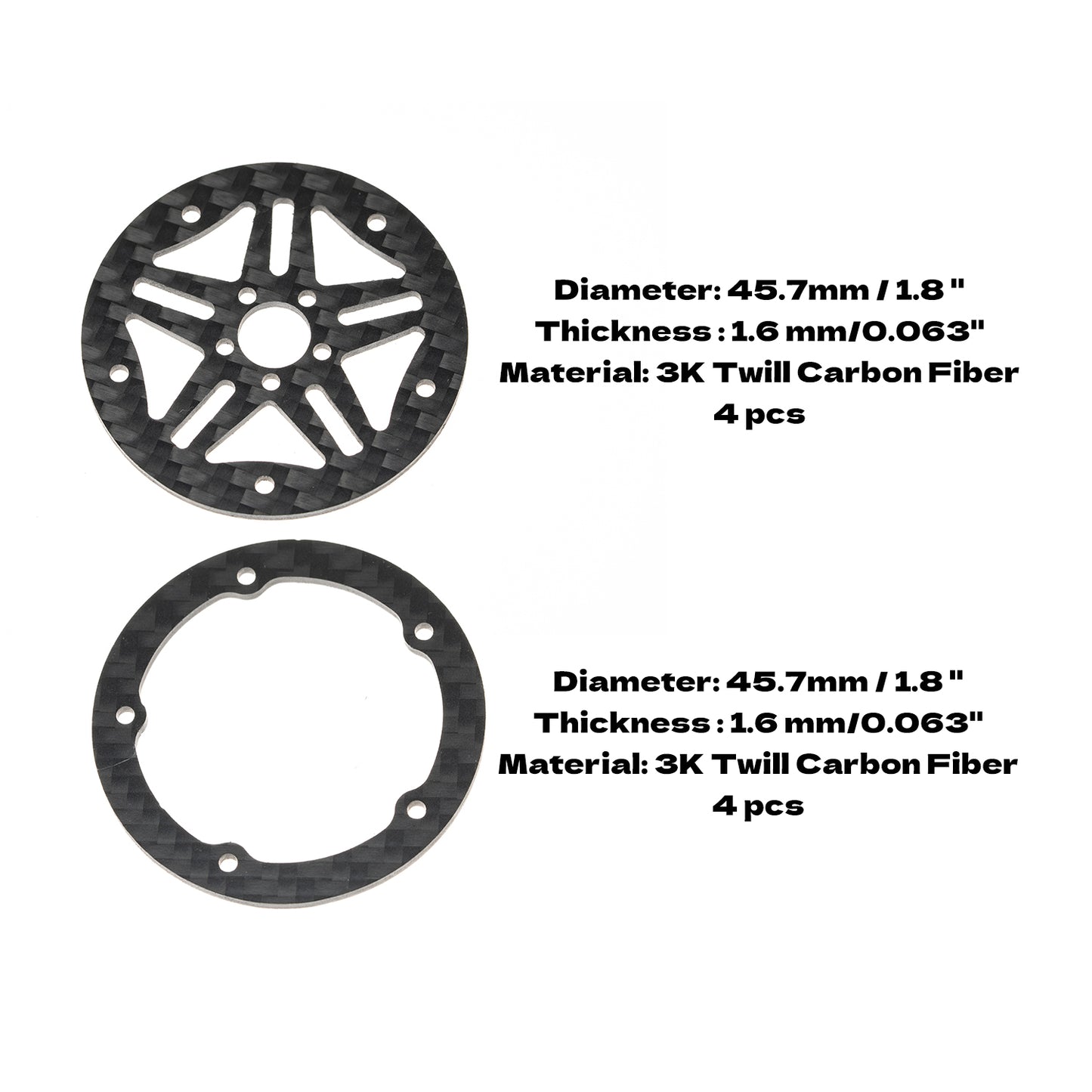 RampCrab 1.8" (46mm) Super Wheels, Carbon Fibre Beadlock Wheels, fit for SCX24, TRX4M, FCX24, CR18P, Style A