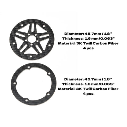 RampCrab 1.8" (46mm) Super Wheels, Carbon Fibre Beadlock Wheels, fit for SCX24, TRX4M, FCX24, CR18P, Style A