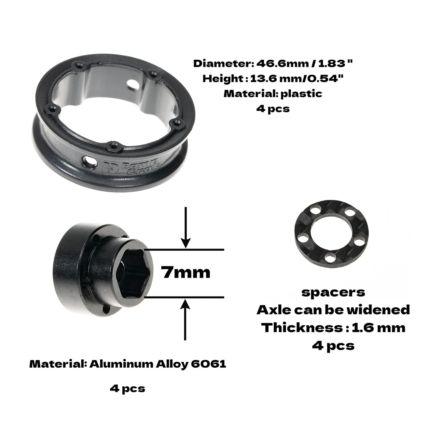 RampCrab 1.8" (46mm) Super Wheels, Carbon Fibre Beadlock Wheels, fit for SCX24, TRX4M, FCX24, CR18P, Style A