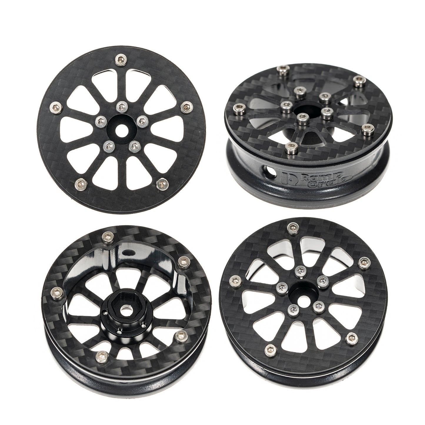 RampCrab 1.8" (46mm) Super Wheels, Carbon Fibre Beadlock Wheels, fit for SCX24, TRX4M, FCX24, CR18P, Style A