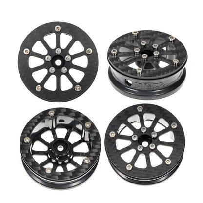 RampCrab 1.8" (46mm) Super Wheels, Carbon Fibre Beadlock Wheels, fit for SCX24, TRX4M, FCX24, CR18P, Style A