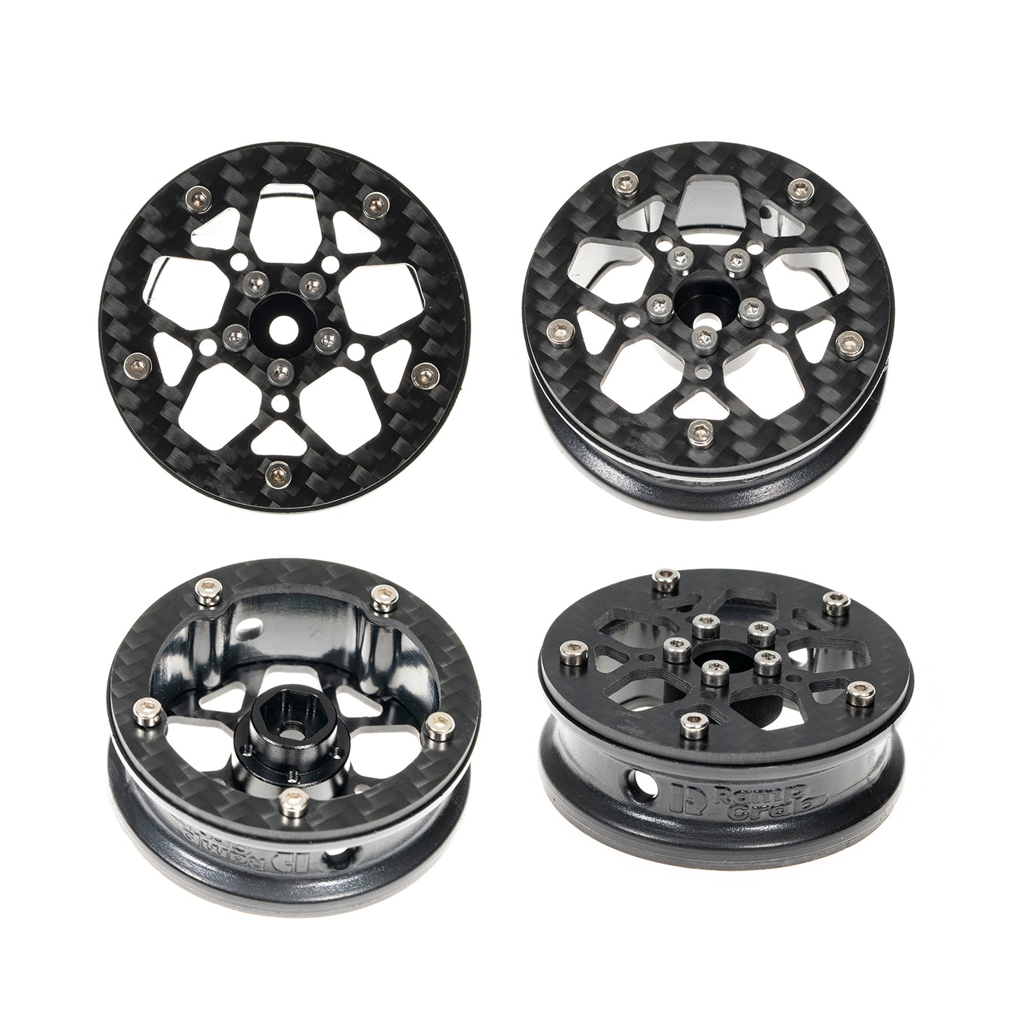 RampCrab 1.8" (46mm) Super Wheels, Carbon Fibre Beadlock Wheels, fit for SCX24, TRX4M, FCX24, CR18P, Style A