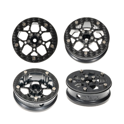 RampCrab 1.8" (46mm) Super Wheels, Carbon Fibre Beadlock Wheels, fit for SCX24, TRX4M, FCX24, CR18P, Style A