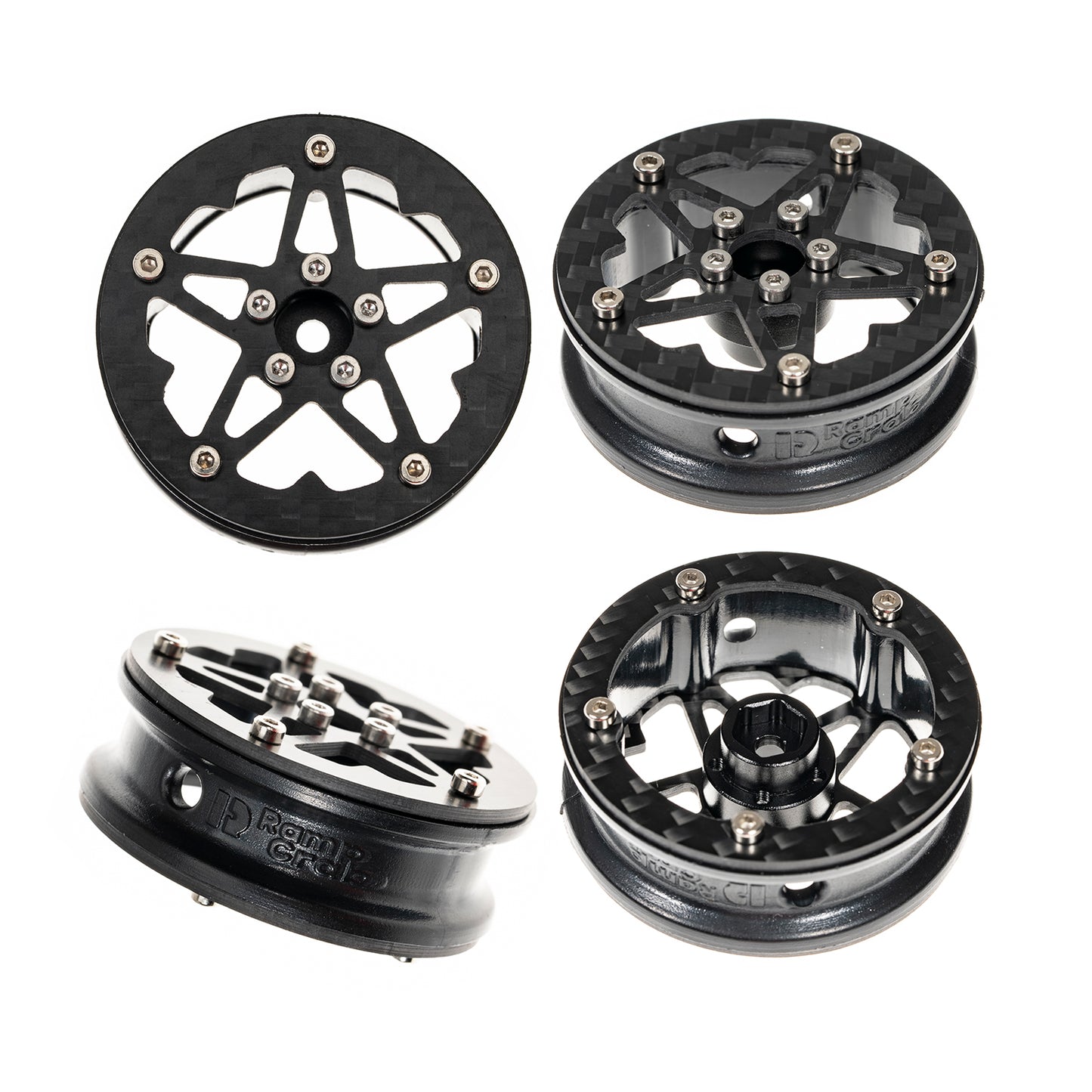RampCrab 1.8" (46mm) Super Wheels, Carbon Fibre Beadlock Wheels, fit for SCX24, TRX4M, FCX24, CR18P, Style A