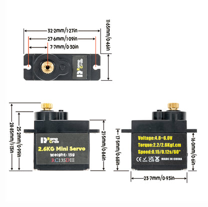 RampCrab Micro 2.6KG Servo with Steering Links, Servo Mount Bracket and Servo Horn for CR18P