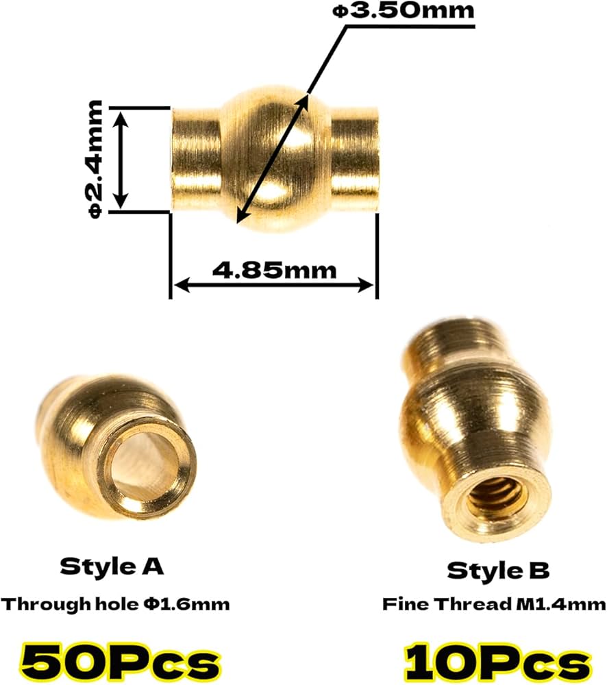 RampCrab RC Rod Ends Ball Studs Joints Set for SCX24 AX24, 60 Pcs Brass Ball, Upgrades Parts for 1/24 RC Crawler Car, Brass Upgrades Accessories Come with Screws