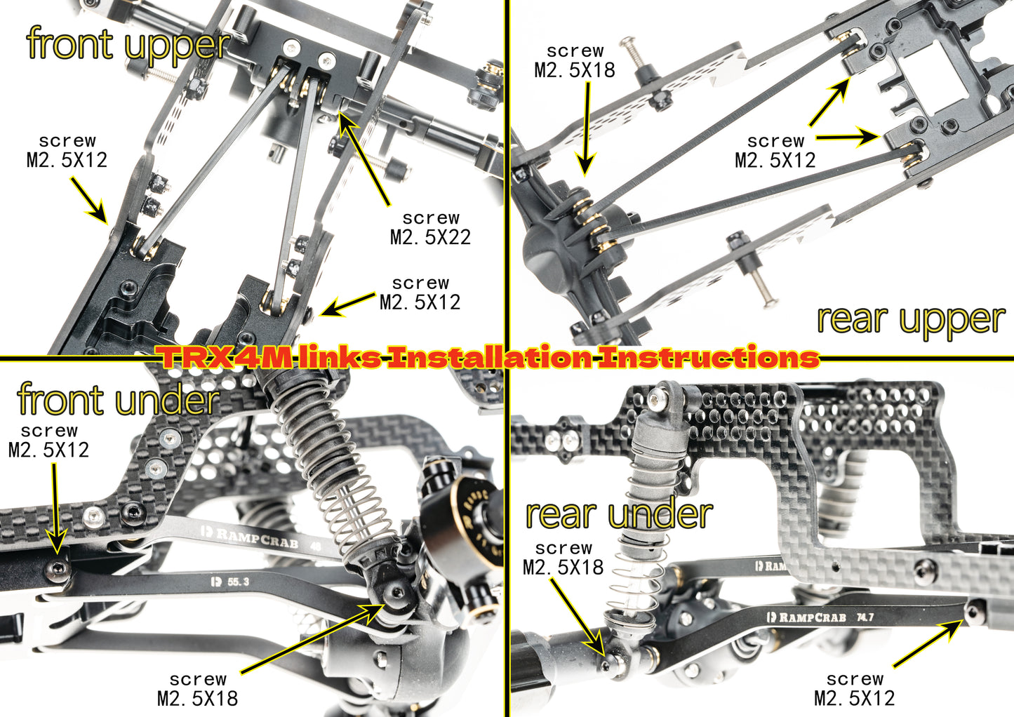 RampCrab High Clearance Links Set for TRX4M High Trail K10 F150, Stainless Steel Links Set, 44g/Set